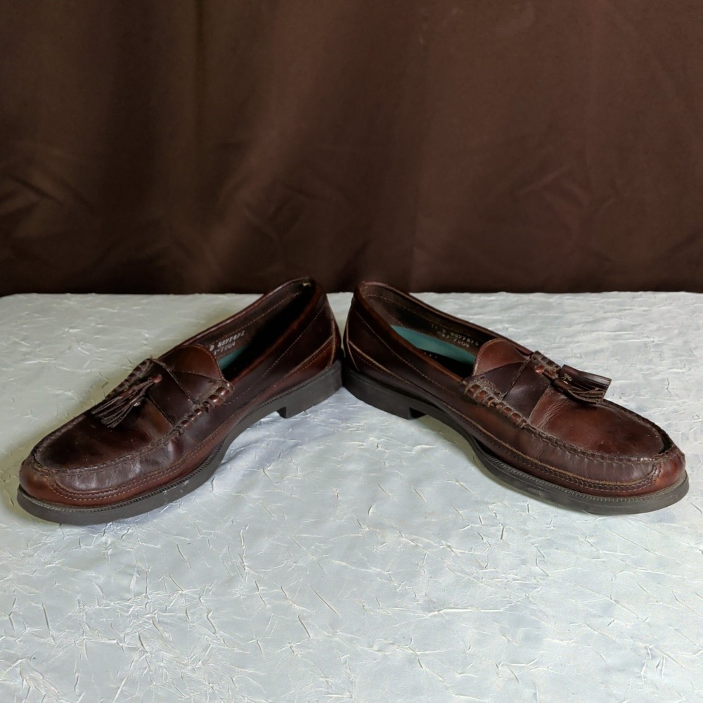 Vintage Sebago Tassel Loafers Mens Size 11D Brown Leather Cross Strap Preppy - Picture 3 of 7